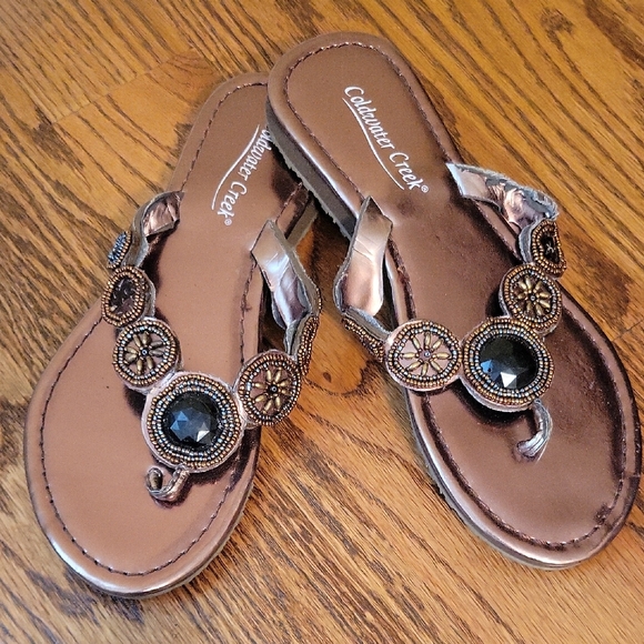 Coldwater Creek Bronze Beaded Sandals - Picture 1 of 7